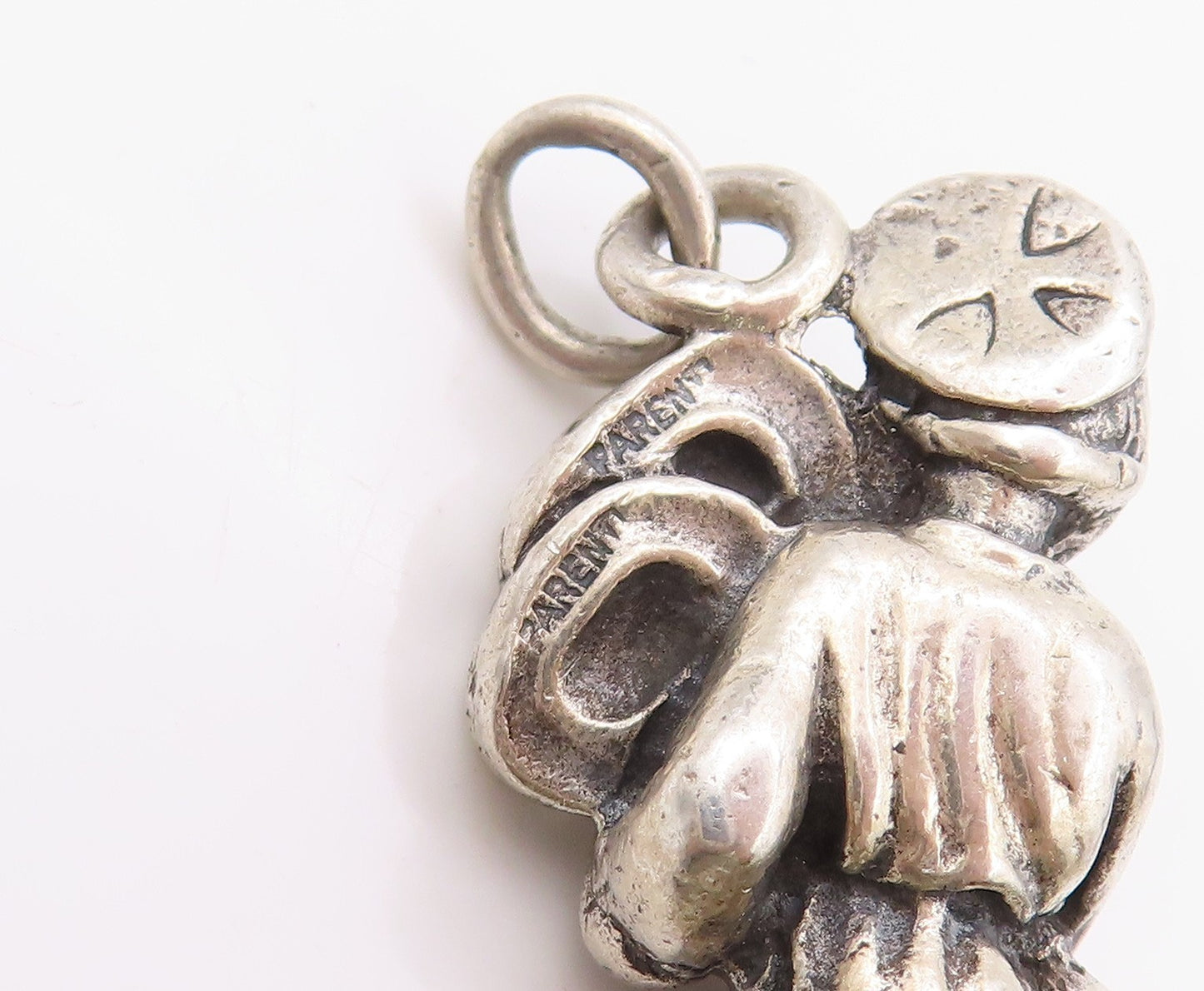 925 Sterling Silver Vintage Pendant Carved Girl Holding Key Of Life  PT24120