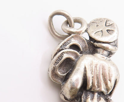 925 Sterling Silver Vintage Pendant Carved Girl Holding Key Of Life  PT24120