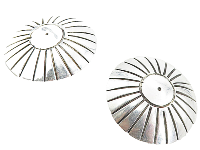 MEXICO 925 Sterling Silver  Vintage Shiny Wheel Button Drop Earrings  EG4092