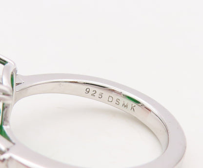 925 Sterling Silver Vintage Ring Rectangle Cut Green & White CZ  Sz 7 RG30516