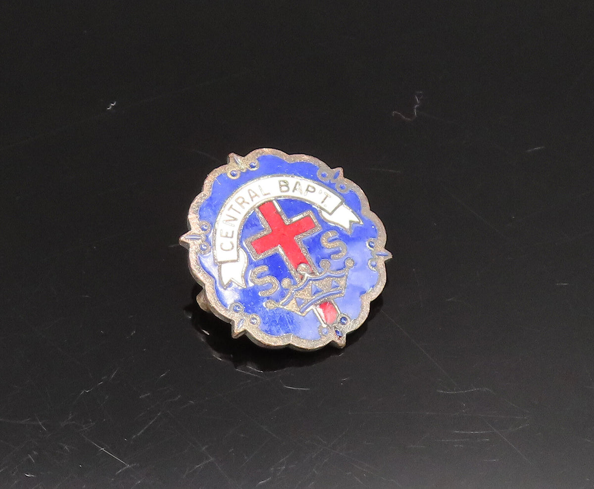 925 Sterling Silver  Vintage Antique Enamel Central Baptist Brooch Pin  BP9559
