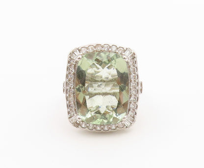 925 Sterling Silver Vintage Ring D'JOY Green Amethyst Halo Topaz  Sz 10  RG36492