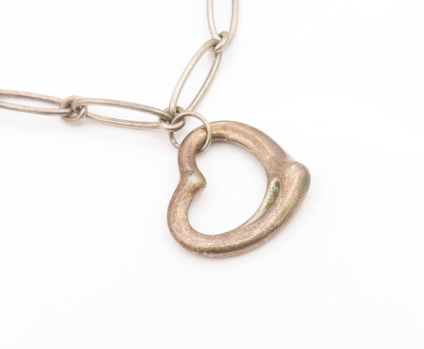 TIFFANY 925 Silver  Vintage Smooth Open Love Heart Chain Bracelet  BT7215