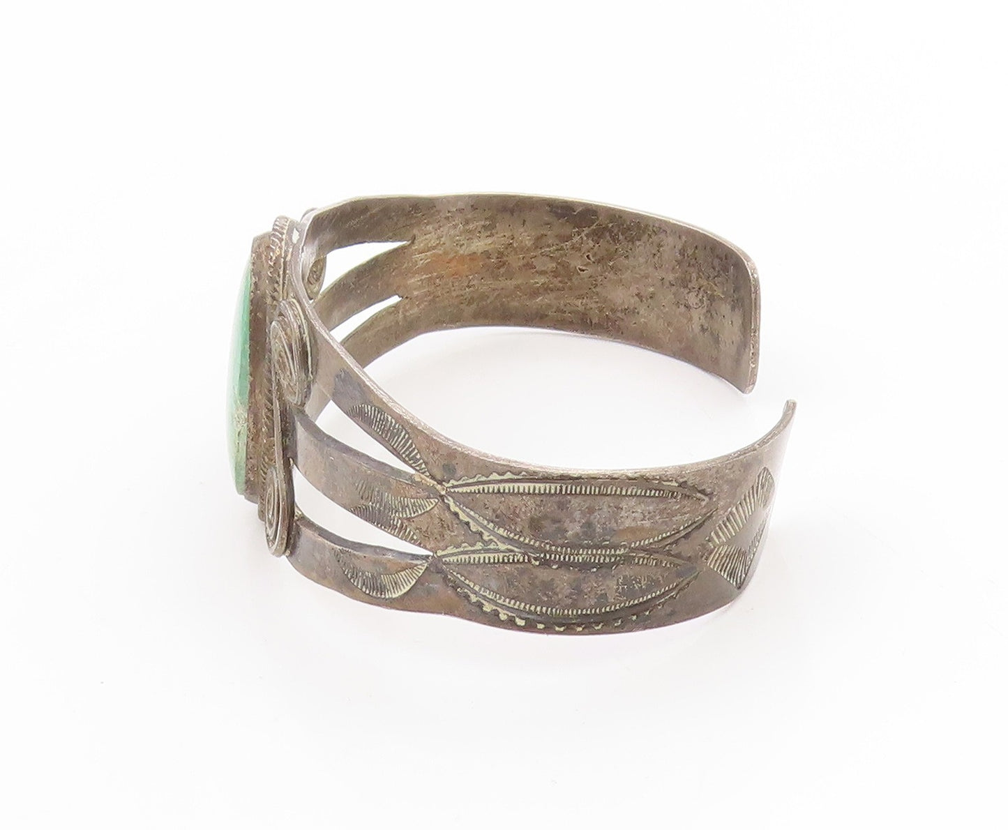 925 Sterling Silver Vintage Bracelet SOUTHWESTERN Green Turquoise Cuff BT11794