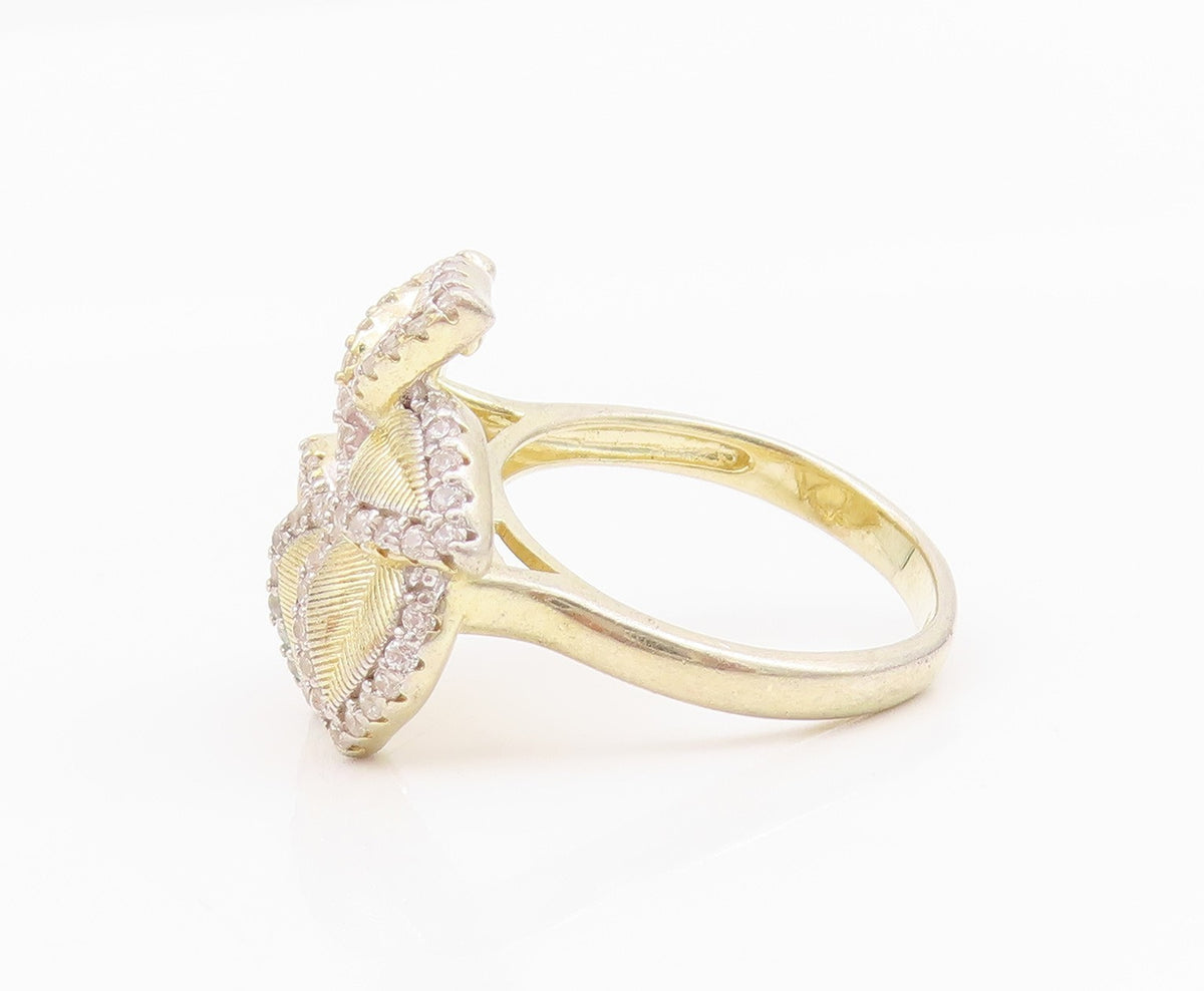 925 Sterling Silver Vintage Ring Gold Plated Cutout CZ Flower  Sz 6.5  RG33014