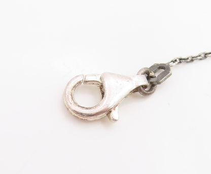 925 Sterling Silver Vintage Necklace Round CZ Dark Tone Lariat Chain  NE4864
