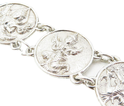 SIAM 925 Sterling Silver  Vintage Shiny Dancer Coin Chain Bracelet  BT3562