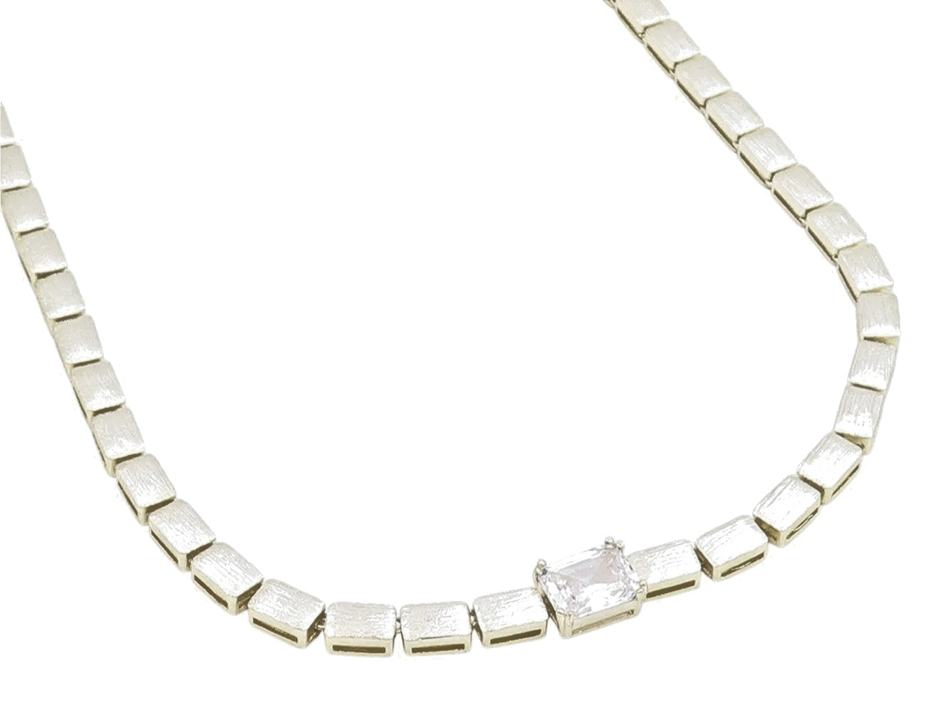 925 Sterling Silver Vintage Necklace Gold Plated CZ Geometric Collar  NE4868