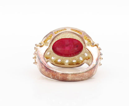 925 Sterling Silver Vintage Ring Real Oval Gemstone & CZ Frame  Sz 7  RG30939