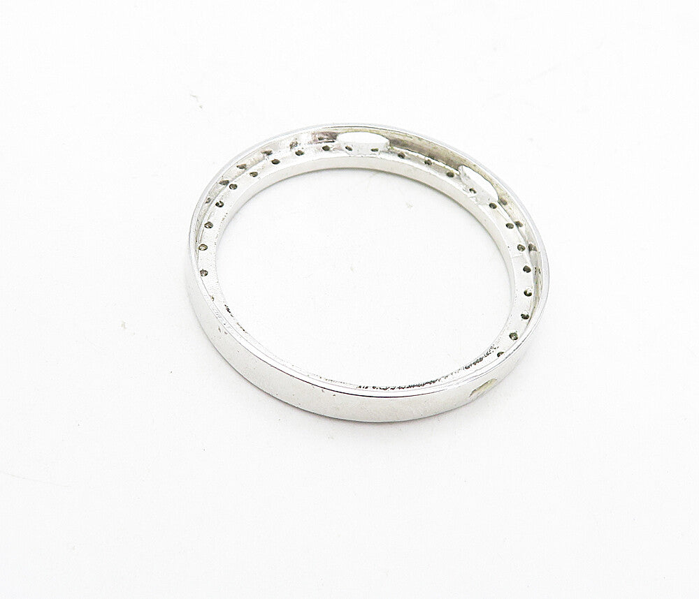 925 Sterling Silver  Shiny White Topaz Open Circle Slide Pendant  PT6341