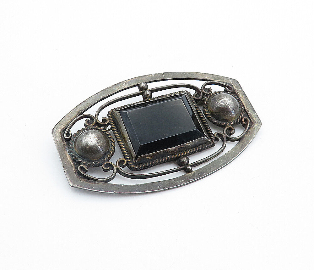 925 Sterling Silver  Vintage Black Hematite Oxidized Twist Brooch Pin  BP2593