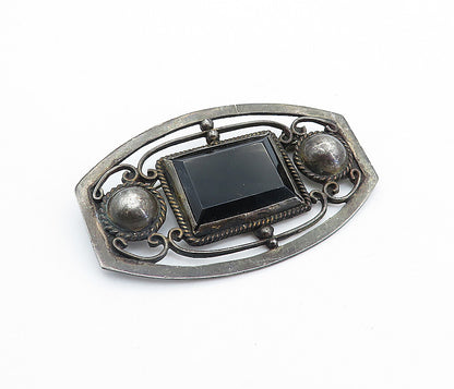 925 Sterling Silver  Vintage Black Hematite Oxidized Twist Brooch Pin  BP2593