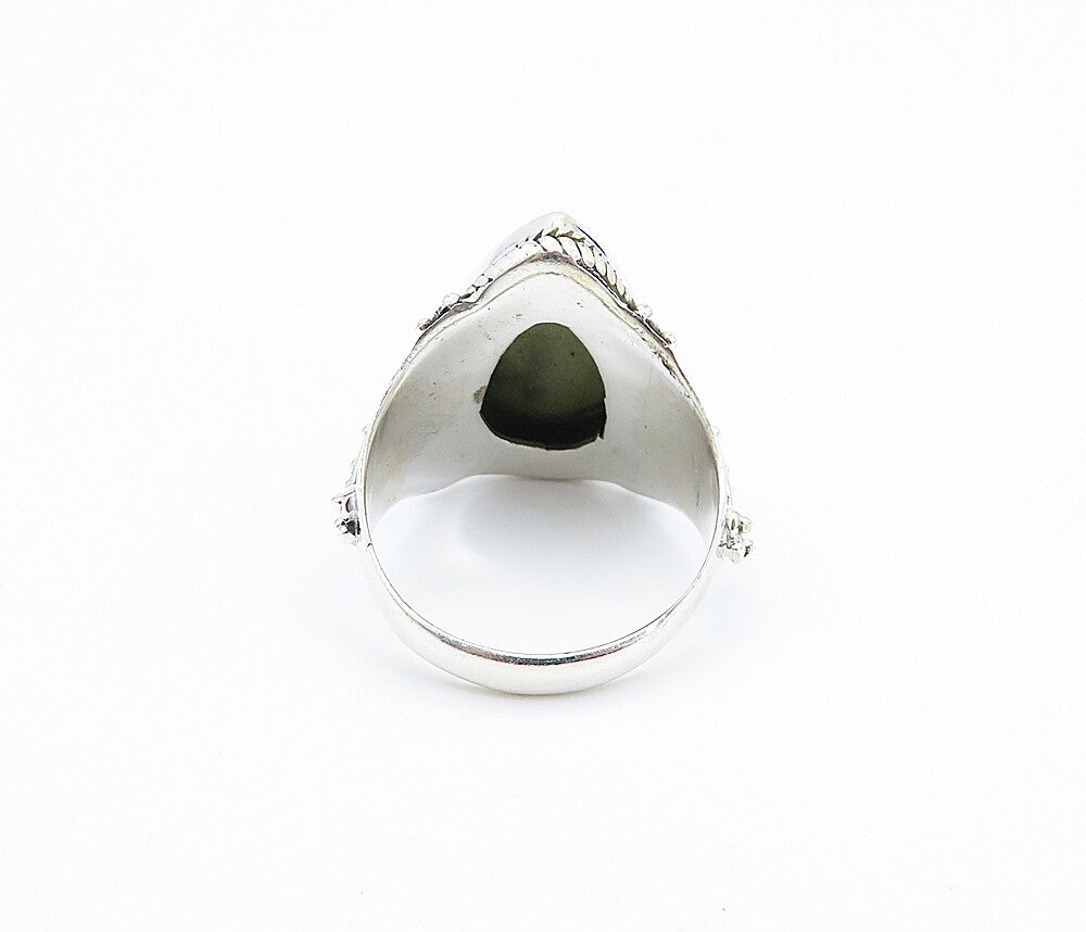 925 Sterling Silver  Cabochon Cut Agate Tear Drop Cocktail Ring Sz 8  RG7897