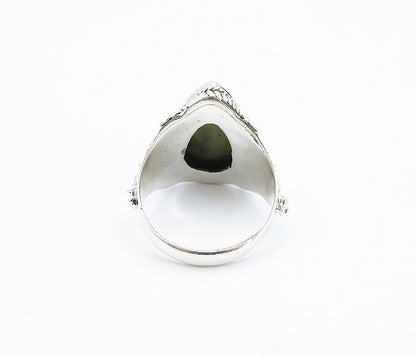 925 Sterling Silver  Cabochon Cut Agate Tear Drop Cocktail Ring Sz 8  RG7897