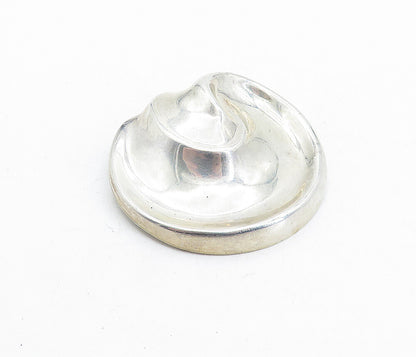 MEXICO 925 Sterling Silver  Vintage Shiny Hollow Swirl Round Brooch Pin BP1894