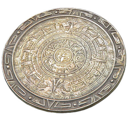 MEXICO 925 Silver  Vintage Mayan Aztec Sun Calendar Round Brooch Pin  BP8417