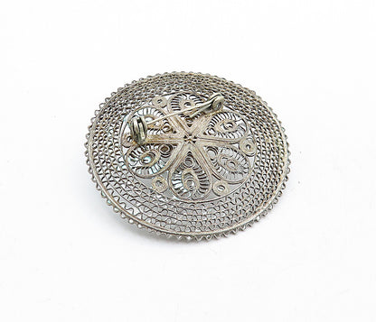 925 Sterling Silver  Vintage Swirl Filigree Sombrero Motif Brooch Pin  BP1975
