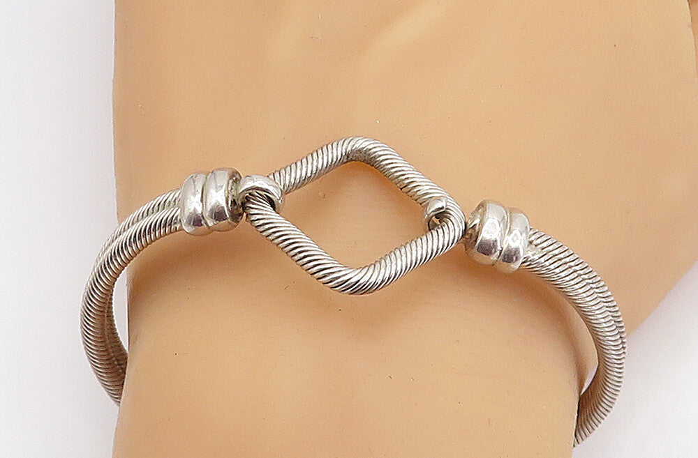 925 Sterling Silver Vintage Shiny Twist Loop Hook Bangle Bracelet BT1737