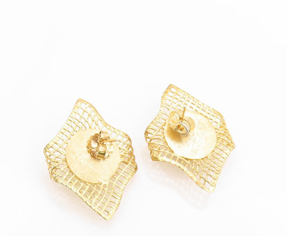 925 Sterling Silver Vintage Earrings Gold Plated Designer Mesh & Sphere  EG13514