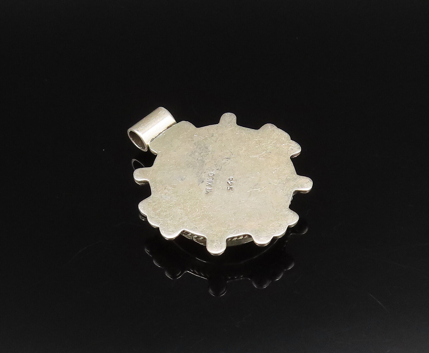 MEXICO 925 Silver  Vintage Beaded & Rope Edge White Agate Pendant  PT21725