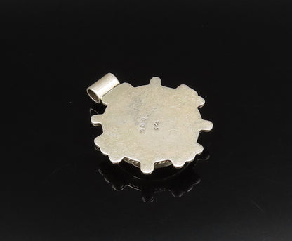 MEXICO 925 Silver  Vintage Beaded & Rope Edge White Agate Pendant  PT21725