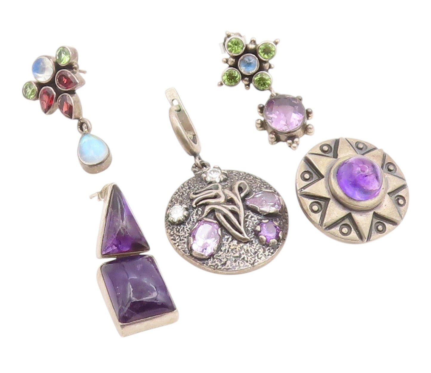 925 Sterling Silver Vintage Earrings Amethyst & Gemstone Single Pieces  EG14300