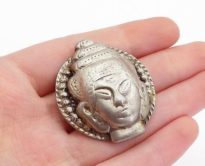 925 Sterling Silver  Vintage Antique Traditional Etched Face Brooch Pin BP1919
