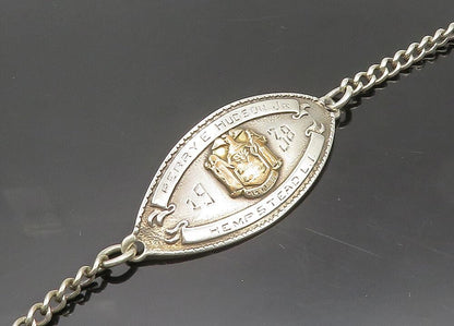 925 Silver & 14K GOLD  Vintage Antique 1938 Etched Name Chain Bracelet  BT7974