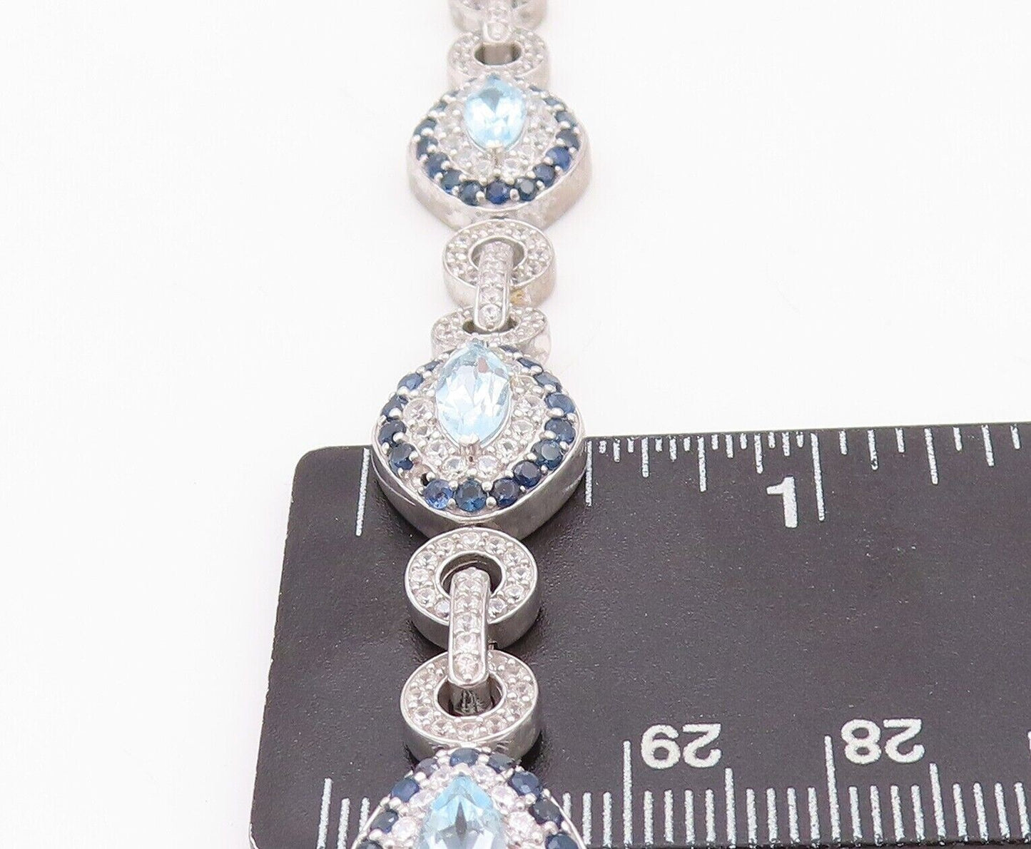 925 Sterling Silver Vintage Bracelet Marquise Cut Topaz Halo Sapphire CZ BT10767