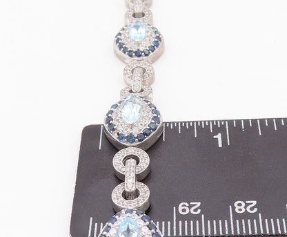 925 Sterling Silver Vintage Bracelet Marquise Cut Topaz Halo Sapphire CZ BT10767