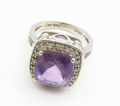 925 Sterling Silver  Prong Set Amethyst & Topaz Cocktail Ring Sz 7  RG14906