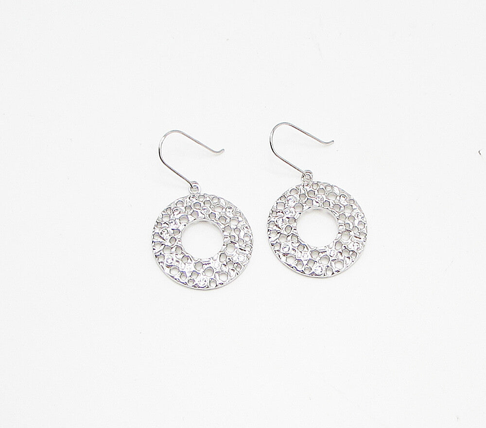925 Sterling Silver White Cubic Zirconia Cut Out Hoops Dangle Earrings EG1880