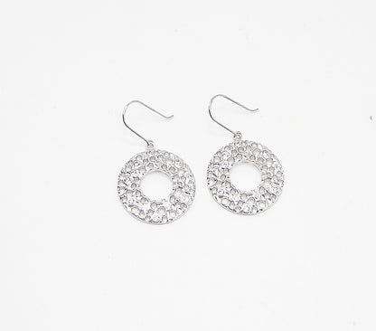 925 Sterling Silver White Cubic Zirconia Cut Out Hoops Dangle Earrings EG1880