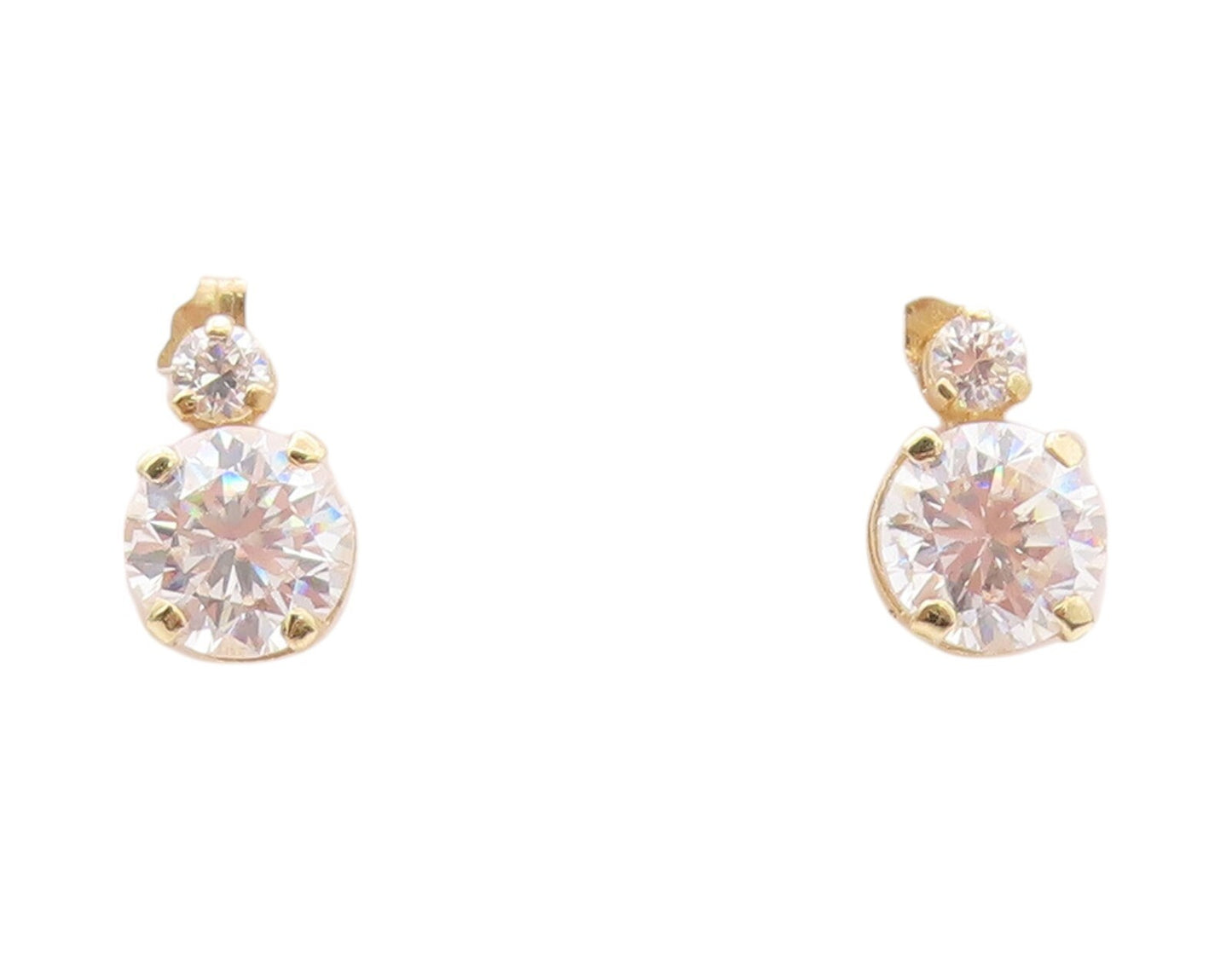925 Sterling Silver Vintage Earrings Gold Plated Round Cut CZ 2 Stones  EG13416