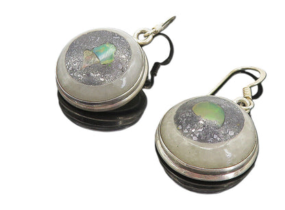 925 Sterling Silver  Vintage Quartz Hematite & Agate Dangle Earrings  EG3876