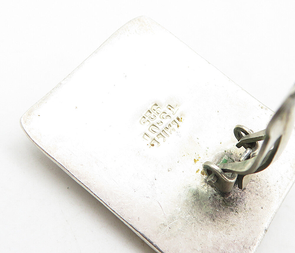 MEXICO 925 Sterling Silver Vintage Square Dome Non Pierce Earrings EG3831