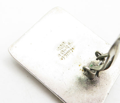MEXICO 925 Sterling Silver Vintage Square Dome Non Pierce Earrings EG3831