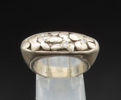 925 Silver  Vintage Cubic Zirconia Accented Cobblestone Ring Sz 5  RG24991