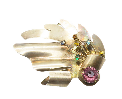 925 Sterling Silver  Vintage Amethyst Topaz & Citrine Floral Brooch Pin BP5584