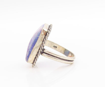 925 Sterling Silver Vintage Ring Gemstone With Twisted Rope Edge Sz 8.5 RG33582