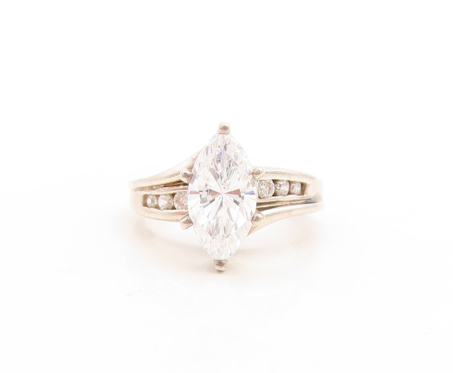 925 Sterling Silver Vintage Ring Minimalist Marquise & Round CZ  Sz 5  RG31232