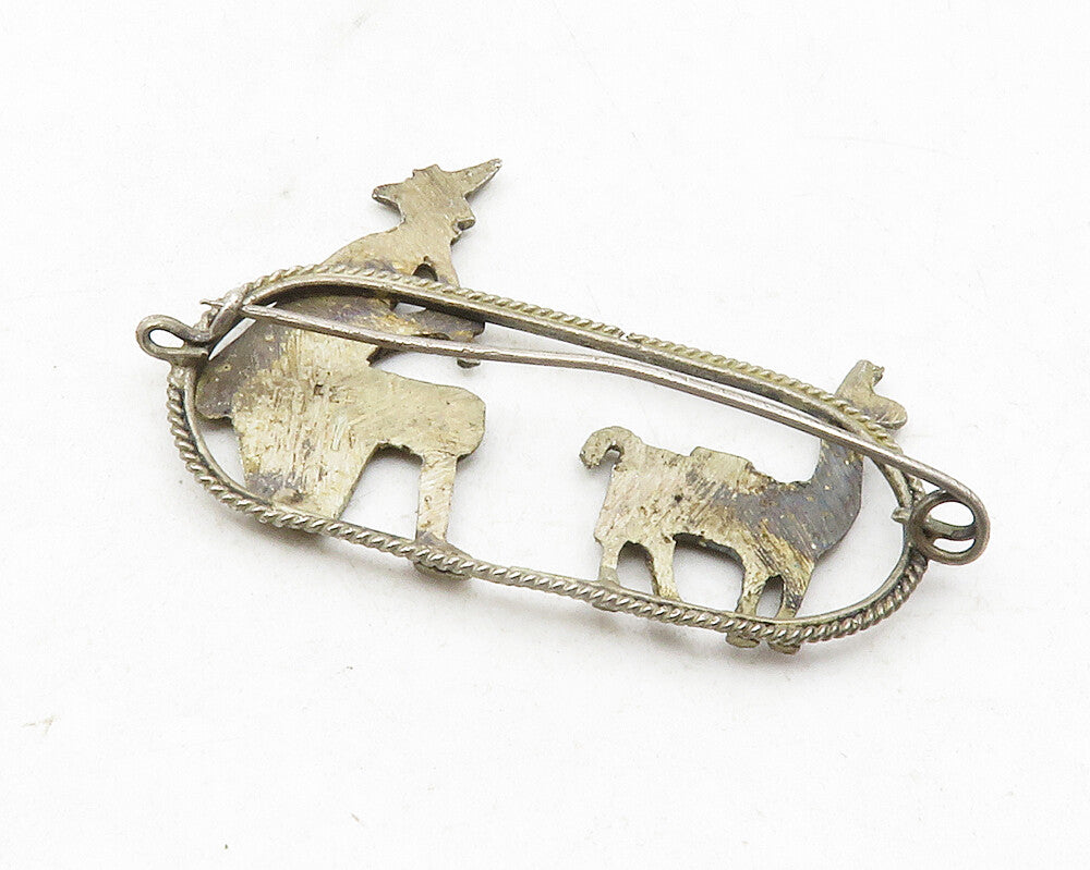 925 Sterling Silver  Vintage Antique Man & Alpaca Dark Tone Brooch Pin  BP4471