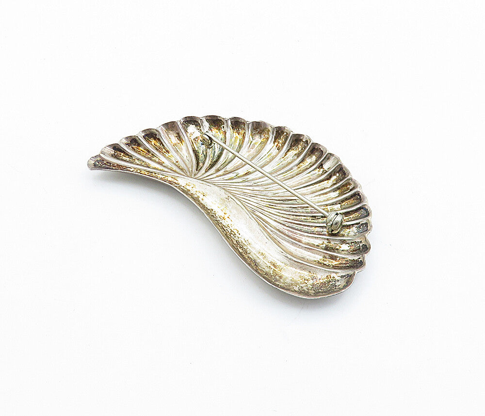 925 Sterling Silver  Vintage Dark Tone Fluted Wing Design Brooch Pin  BP2538