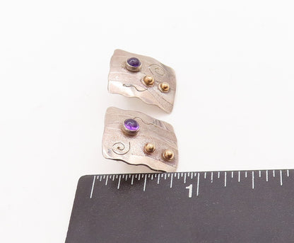14k Gold 925 Sterling Silver Vintage Earrings Designer Etched Amethyst  EG13121