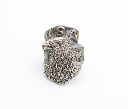 925 Sterling Silver  Vintage Dark Tone Eagle's Head USA Band Ring Sz 11 RG7319