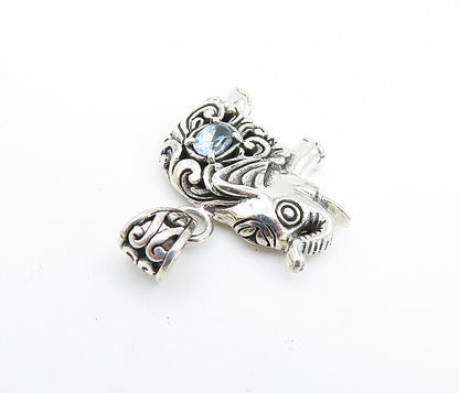 925 Sterling Silver  Vintage Blue Topaz Petite Swirl Elephant Pendant  PT5801