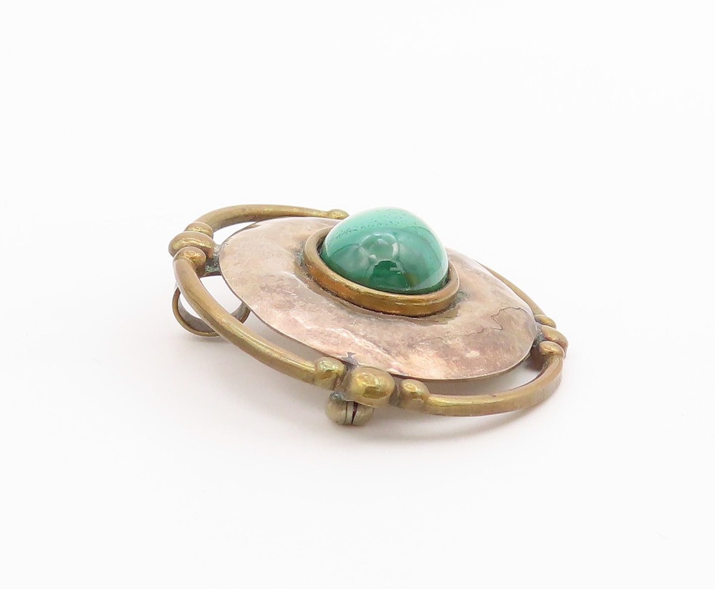 LOUIS BOOTH 925 Silver  Vintage Oval Beaded Malachite Brooch Pin  BP9657