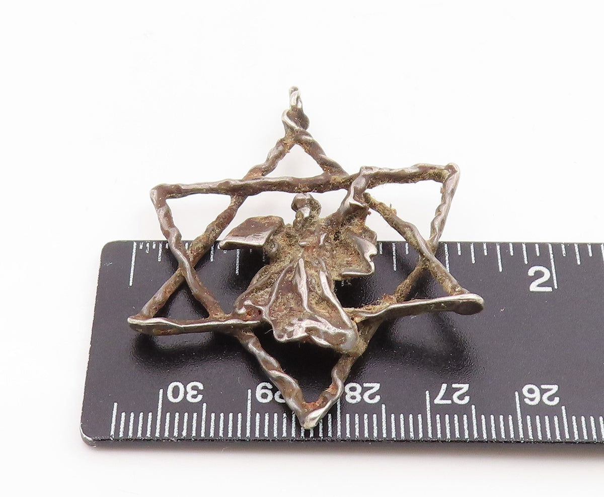 925 Sterling Silver Vintage Pendant Star Of David Moses 10 Commandments  PT25941