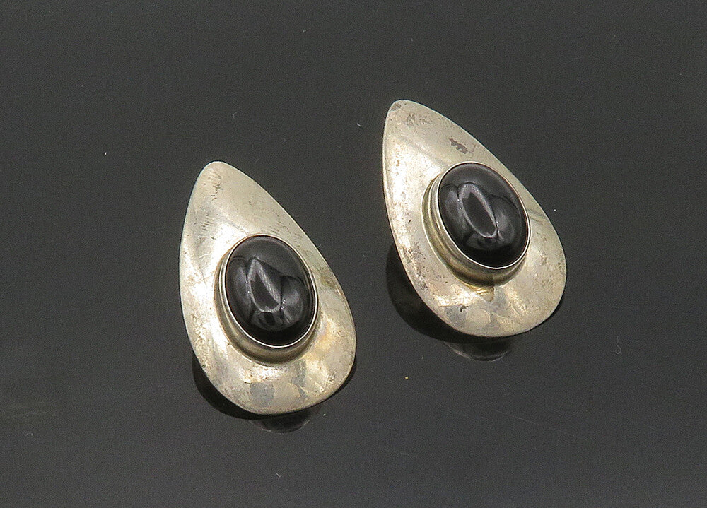 CAROL FELLEY 925 Silver  Vintage Cabochon Cut Black Onyx Drop Earrings  EG9830