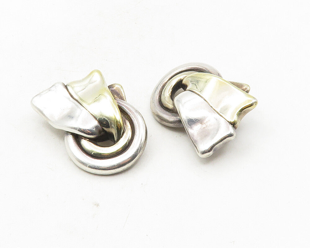 925 Sterling Silver  Vintage Shiny Two Tone Ribbon Non Pierce Earrings  EG5017